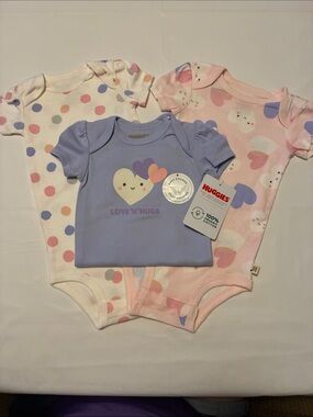 Huggies Girls 3-Pack Short Sleeve Bodysuits - Lavender, Pink & Cream